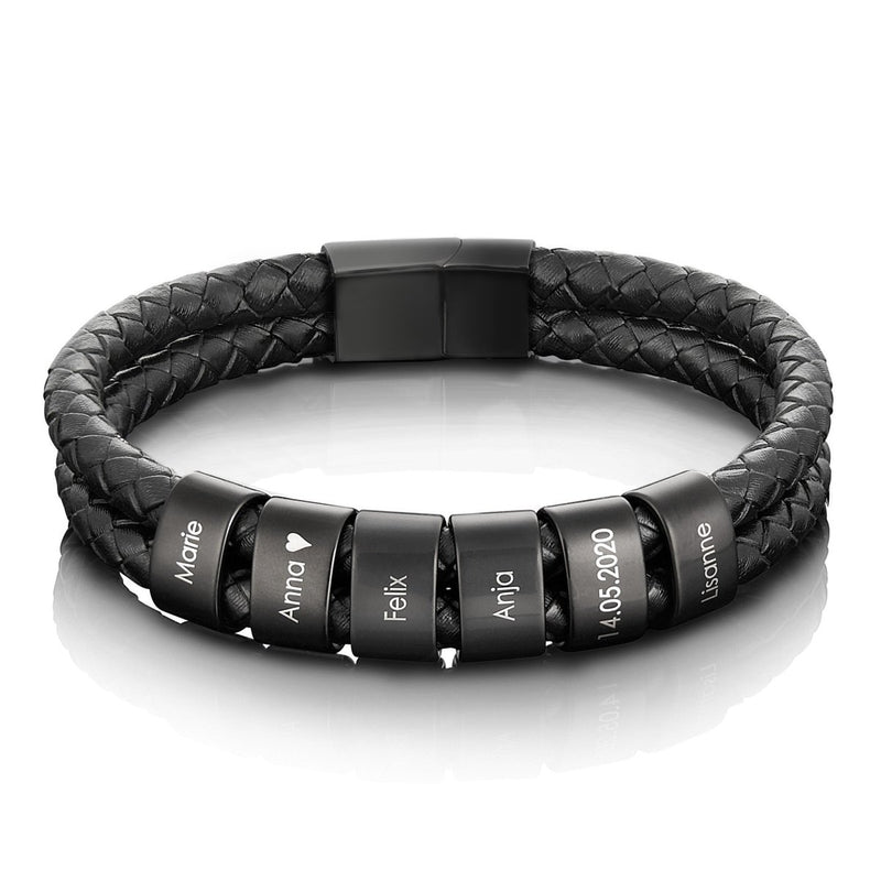 Bracciale in pelle personalizzato con perline incise