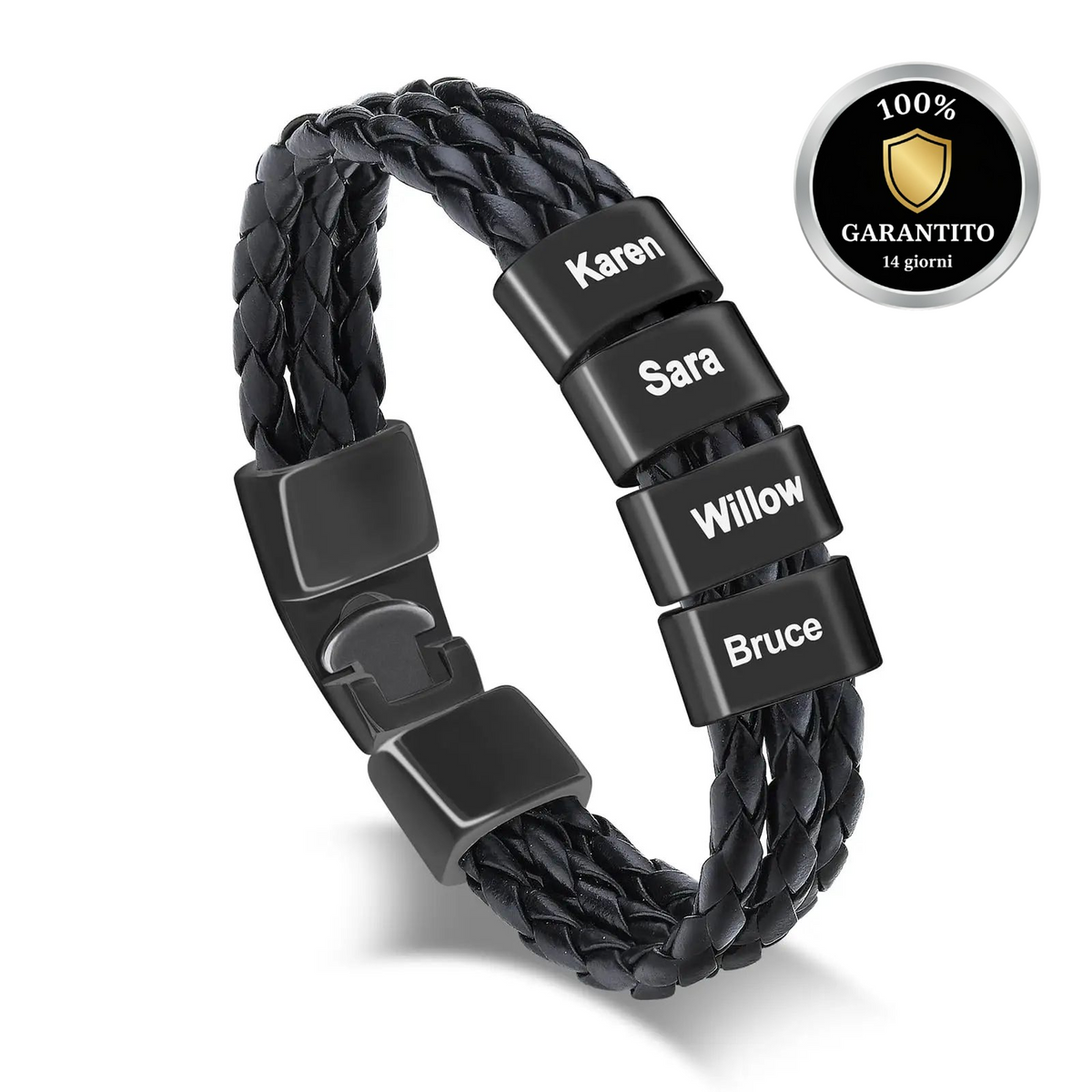 Bracciale in pelle personalizzato con perline incise