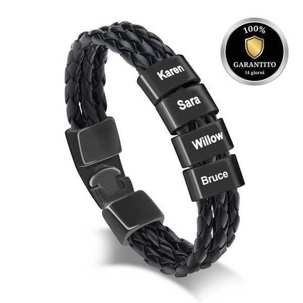 Bracciale in pelle personalizzato con perline incise