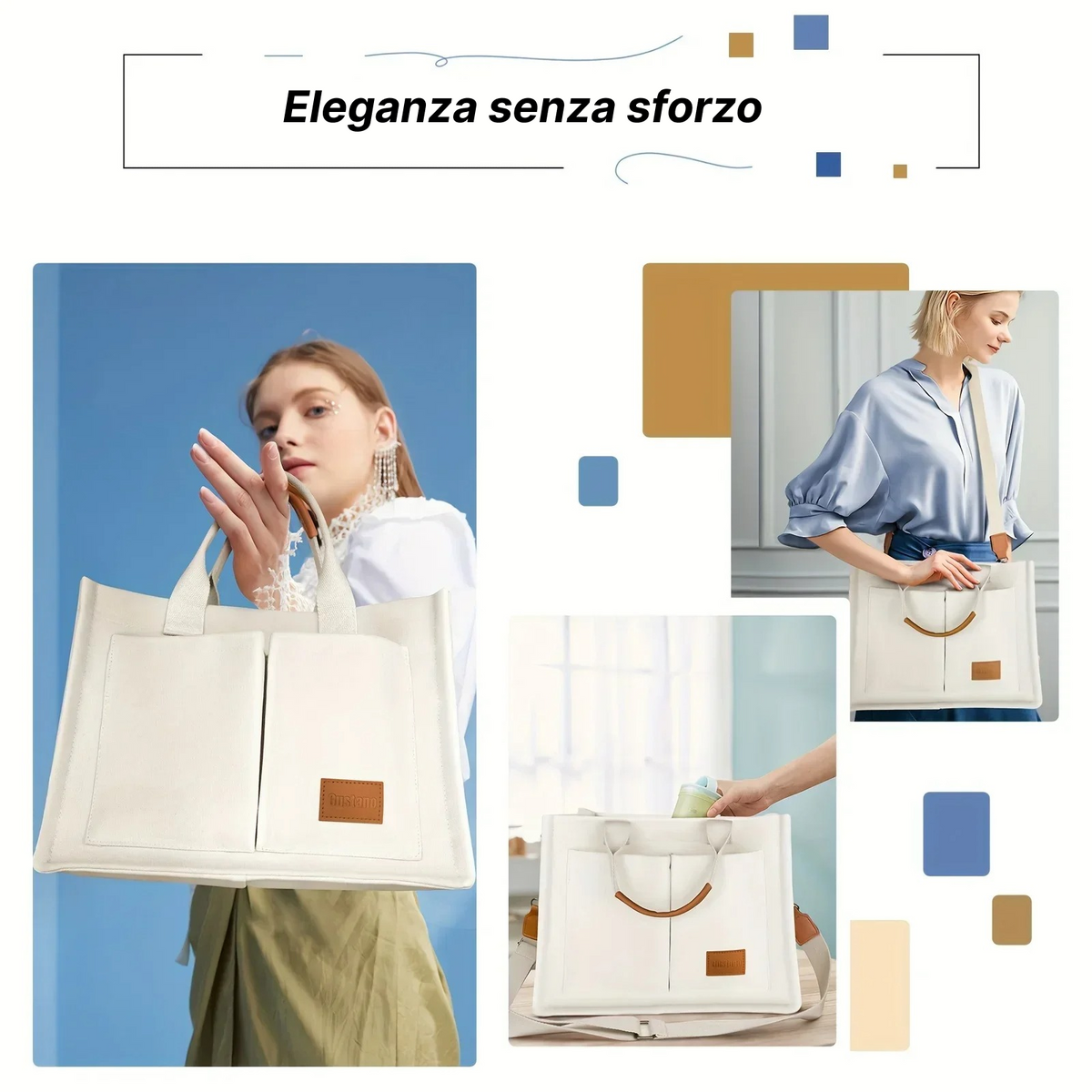 Borsa Tote Skypack Eco 3 in 1 – Grande borsa shopper in tela resistente, elegante e versatile per il lavoro, il weekend e la mamma